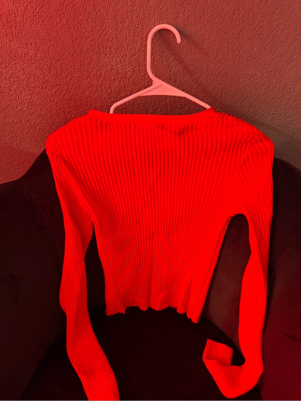 H&M Ribbed Cropped Cardigan - Bright Red - Picture 2 of 3